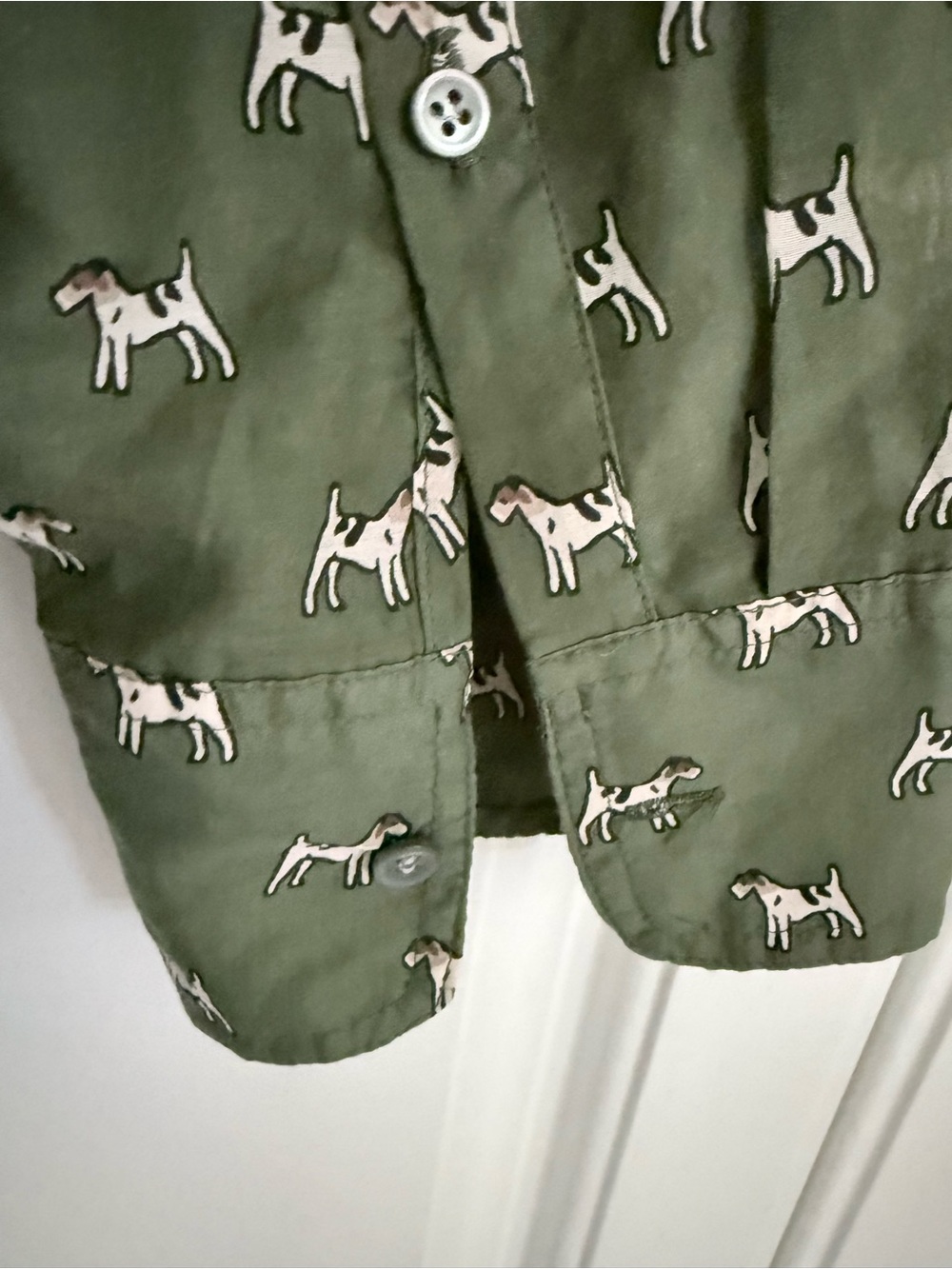 J. Crew Olive Green Dog-Print Women's Blouse - Picture 5 of 6